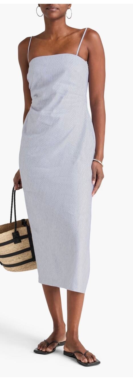 VINCE. Striped Linen Cotton-Blend Midi Dress - Size 14 (new)